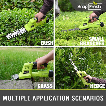 Cordless Grass Shear Bush Trimmer, 2 in 1 Handheld Hedge Trimmer, 7.2V Electric Grass Trimmers, Lightweight Shrubbery Trimmers Battery & Charger Included, Shrub Trimmer for Garden(Green)