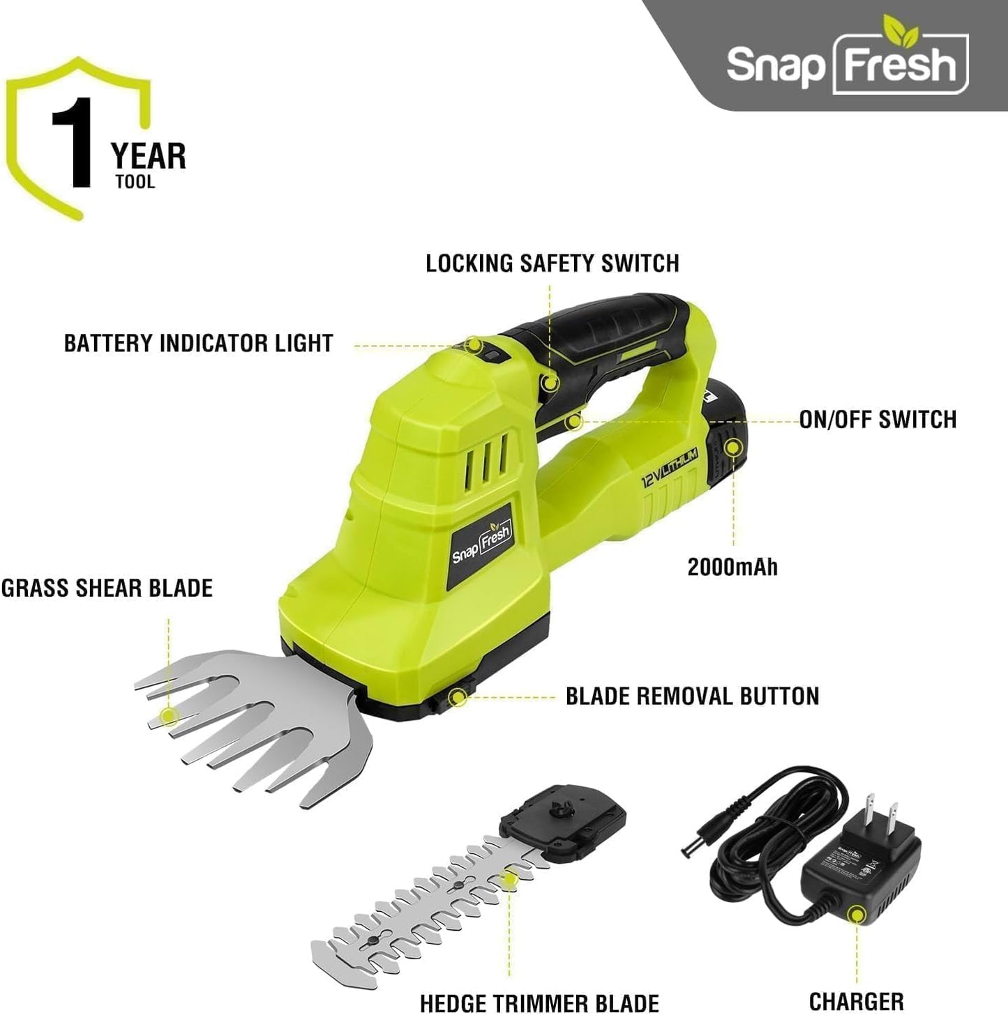 Cordless Grass Shear Bush Trimmer, 2 in 1 Handheld Hedge Trimmer, 7.2V Electric Grass Trimmers, Lightweight Shrubbery Trimmers Battery & Charger Included, Shrub Trimmer for Garden(Green)