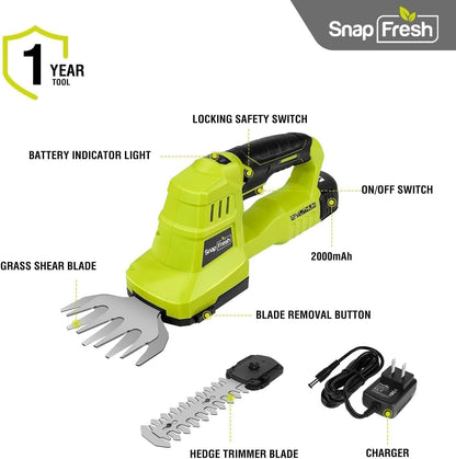 Cordless Grass Shear Bush Trimmer, 2 in 1 Handheld Hedge Trimmer, 7.2V Electric Grass Trimmers, Lightweight Shrubbery Trimmers Battery & Charger Included, Shrub Trimmer for Garden(Green)