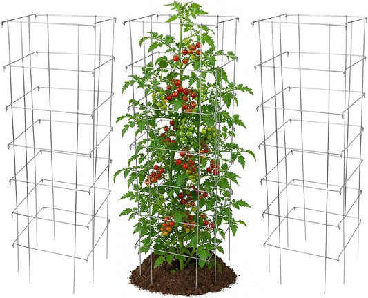 Square Tomato Cage, 58 Inch (Pack of 3) – Heavy Duty Galvanized Steel Plant Support, Collapsible Garden Trellis with 8-Leg Stability for Climbing Vegetables & Vines