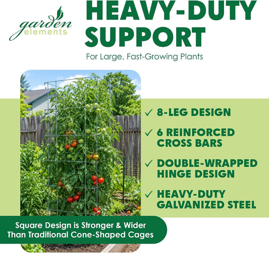 Square Tomato Cage, 58 Inch (Pack of 3) – Heavy Duty Galvanized Steel Plant Support, Collapsible Garden Trellis with 8-Leg Stability for Climbing Vegetables & Vines