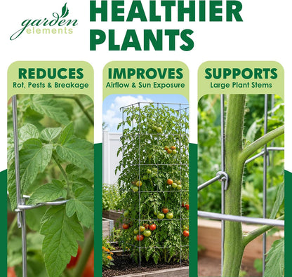 Square Tomato Cage, 58 Inch (Pack of 3) – Heavy Duty Galvanized Steel Plant Support, Collapsible Garden Trellis with 8-Leg Stability for Climbing Vegetables & Vines