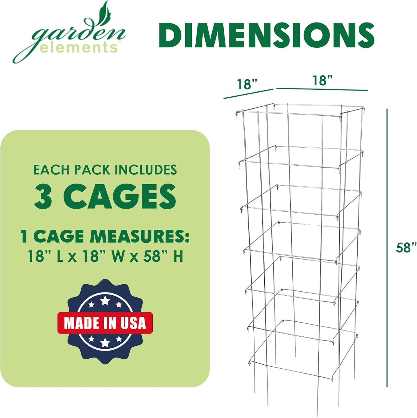 Square Tomato Cage, 58 Inch (Pack of 3) – Heavy Duty Galvanized Steel Plant Support, Collapsible Garden Trellis with 8-Leg Stability for Climbing Vegetables & Vines