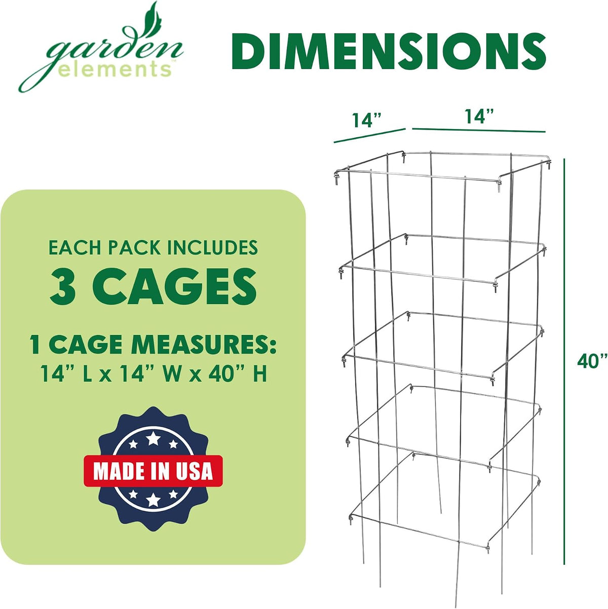 Square Tomato Cage, 58 Inch (Pack of 3) – Heavy Duty Galvanized Steel Plant Support, Collapsible Garden Trellis with 8-Leg Stability for Climbing Vegetables & Vines