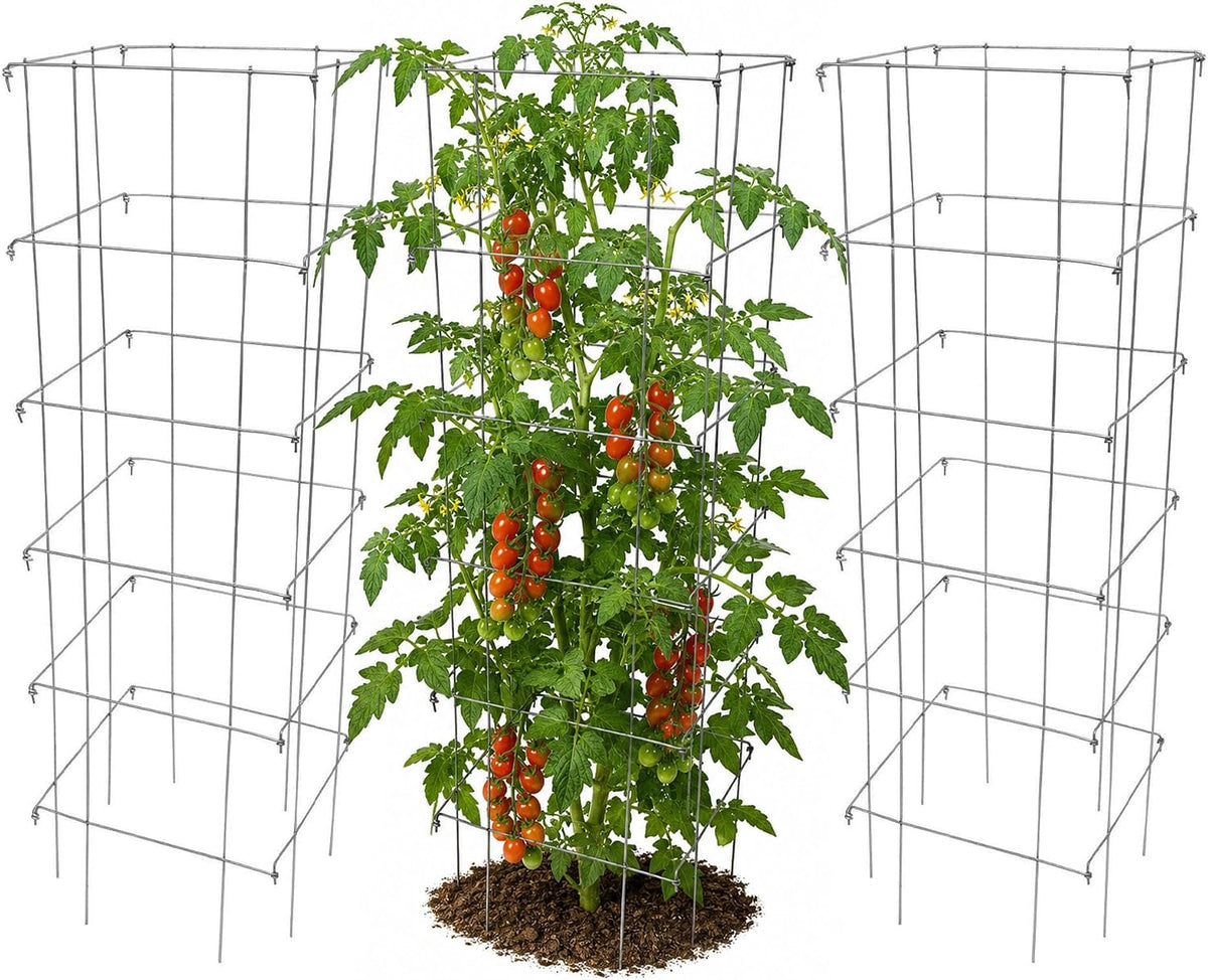 Square Tomato Cage, 58 Inch (Pack of 3) – Heavy Duty Galvanized Steel Plant Support, Collapsible Garden Trellis with 8-Leg Stability for Climbing Vegetables & Vines