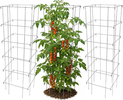 Square Tomato Cage, 58 Inch (Pack of 3) – Heavy Duty Galvanized Steel Plant Support, Collapsible Garden Trellis with 8-Leg Stability for Climbing Vegetables & Vines