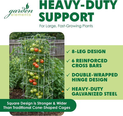 Square Tomato Cage, 58 Inch (Pack of 3) – Heavy Duty Galvanized Steel Plant Support, Collapsible Garden Trellis with 8-Leg Stability for Climbing Vegetables & Vines