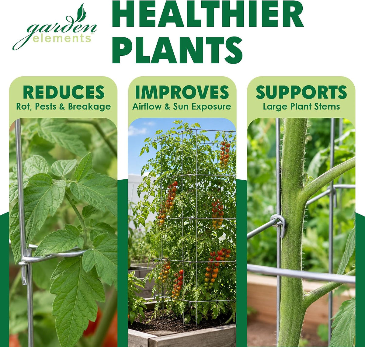 Square Tomato Cage, 58 Inch (Pack of 3) – Heavy Duty Galvanized Steel Plant Support, Collapsible Garden Trellis with 8-Leg Stability for Climbing Vegetables & Vines