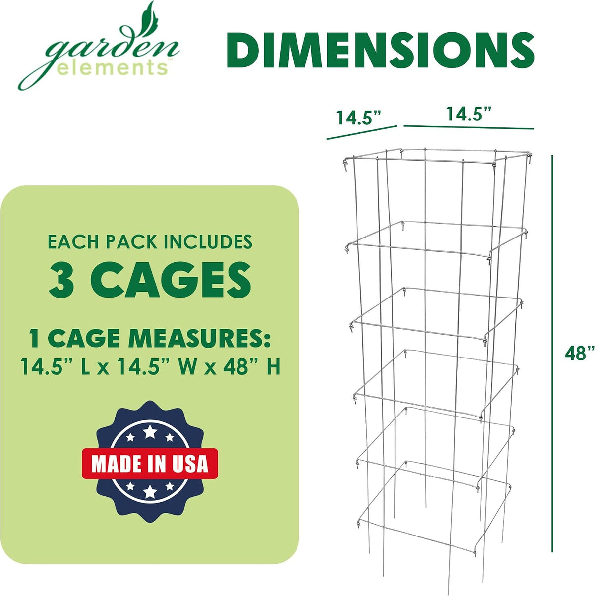 Square Tomato Cage, 58 Inch (Pack of 3) – Heavy Duty Galvanized Steel Plant Support, Collapsible Garden Trellis with 8-Leg Stability for Climbing Vegetables & Vines