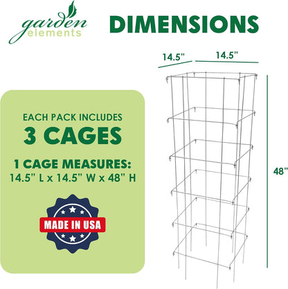 Square Tomato Cage, 58 Inch (Pack of 3) – Heavy Duty Galvanized Steel Plant Support, Collapsible Garden Trellis with 8-Leg Stability for Climbing Vegetables & Vines