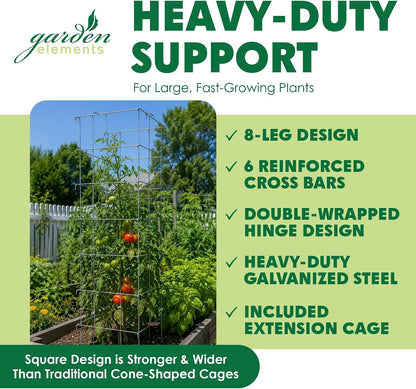Square Tomato Cage, 58 Inch (Pack of 3) – Heavy Duty Galvanized Steel Plant Support, Collapsible Garden Trellis with 8-Leg Stability for Climbing Vegetables & Vines