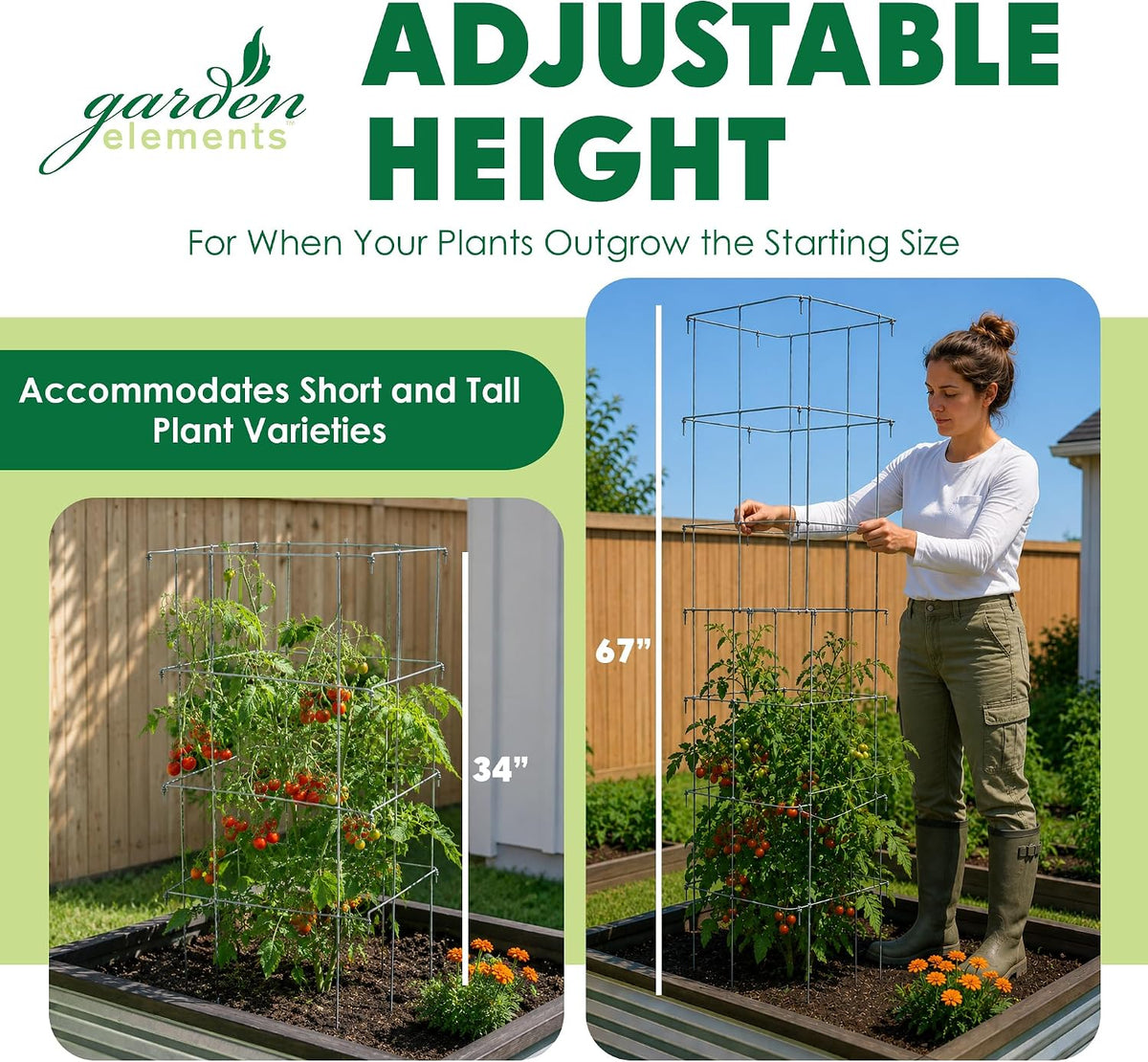 Square Tomato Cage, 58 Inch (Pack of 3) – Heavy Duty Galvanized Steel Plant Support, Collapsible Garden Trellis with 8-Leg Stability for Climbing Vegetables & Vines
