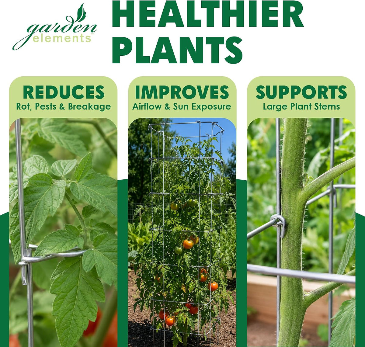 Square Tomato Cage, 58 Inch (Pack of 3) – Heavy Duty Galvanized Steel Plant Support, Collapsible Garden Trellis with 8-Leg Stability for Climbing Vegetables & Vines