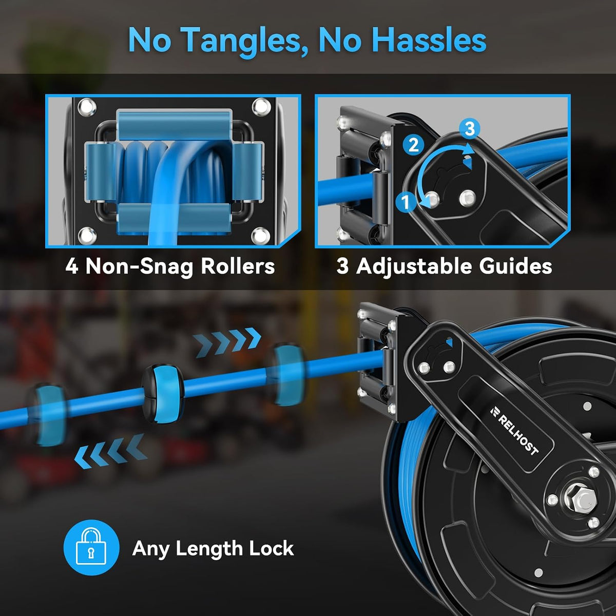 Retractable Air Hose Reel, 65 ft x 3/8 in Hybrid Air Hose Max 300PSI, Heavy Duty Air Compressor Hose Reel with Dual Arms, Auto Rewind, 180° Swivel Ceiling/Wall Mount for Garages, Workshops