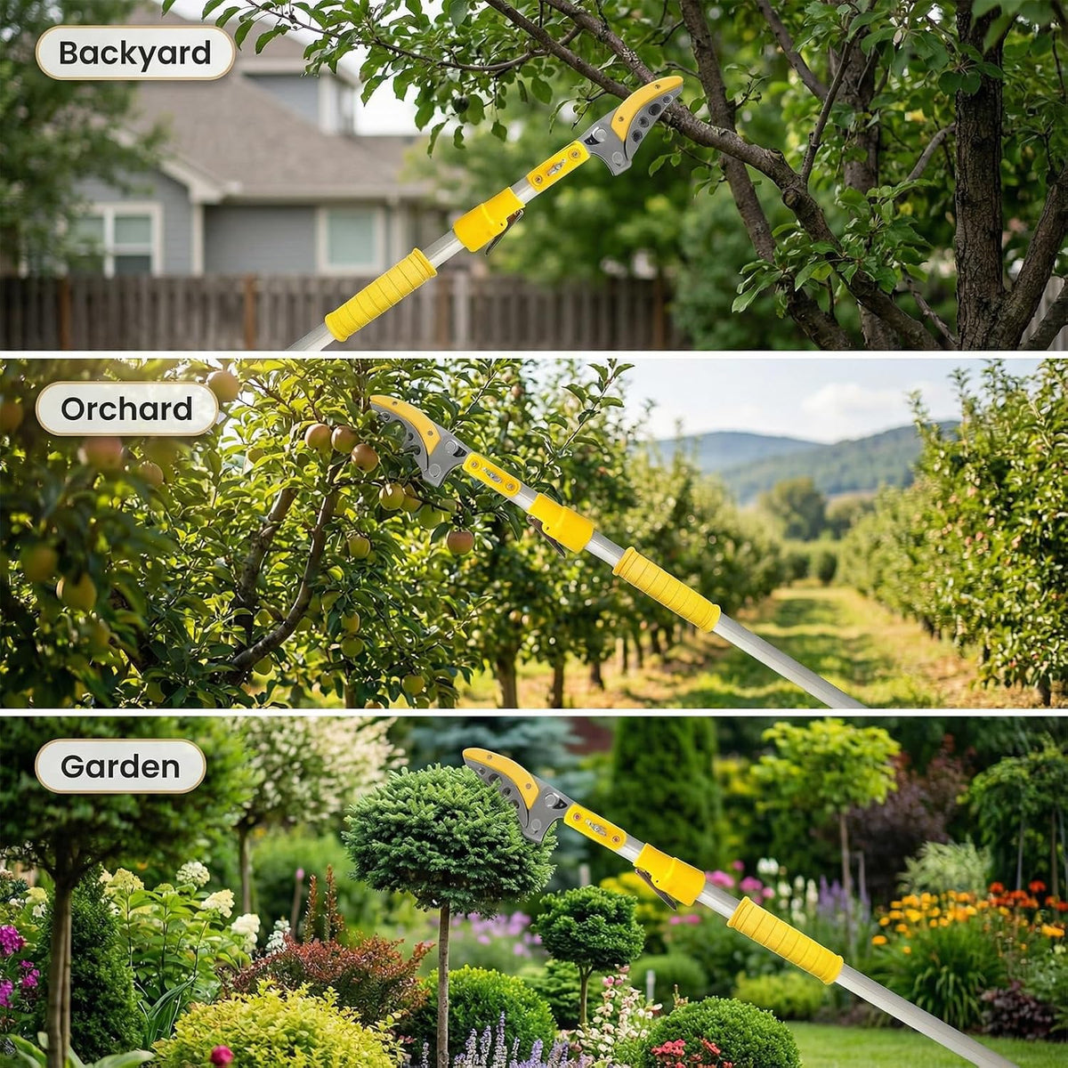 Telescopic Pole Pruner & Fruit Picker with Locking Adjustable Head