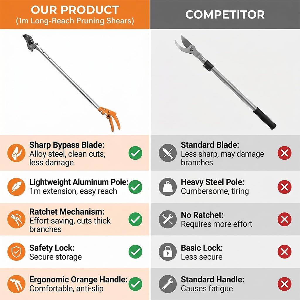Telescopic Pole Pruner & Fruit Picker with Locking Adjustable Head