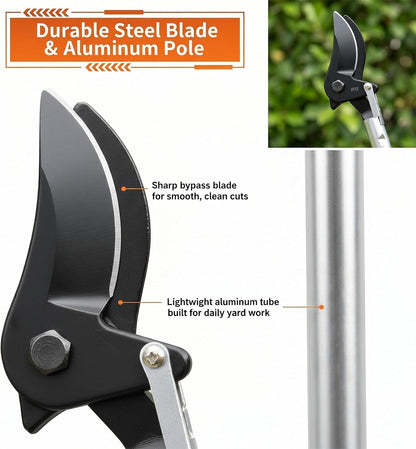 Telescopic Pole Pruner & Fruit Picker with Locking Adjustable Head