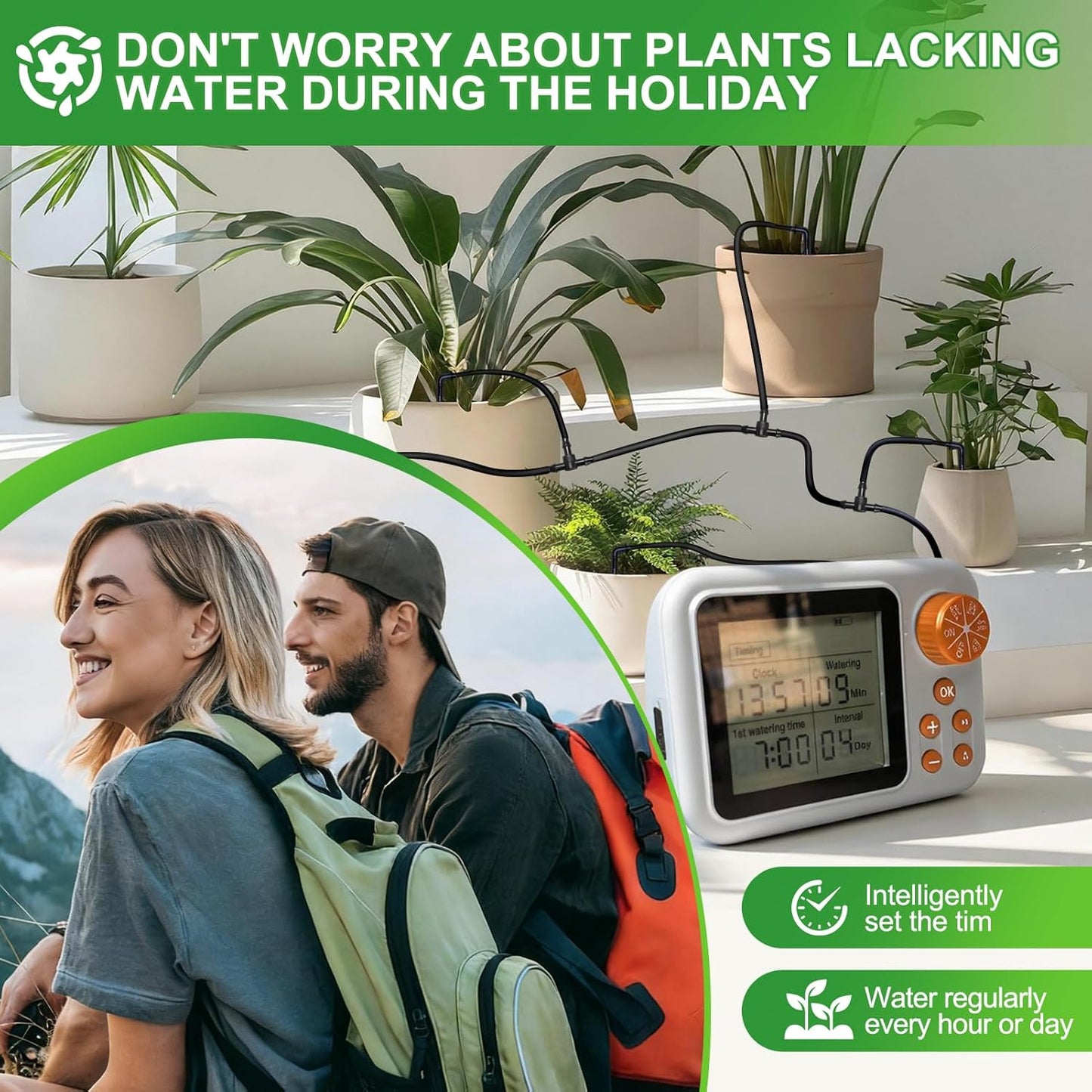 Drip Irrigation kit Indoor Plant Irrigation System Automatic Plant Waterer Plant Humidity Sensor Timer Water drip System kit to Growing Tent self Watering Automatic Mister kit Greenhouse（1 Sets）