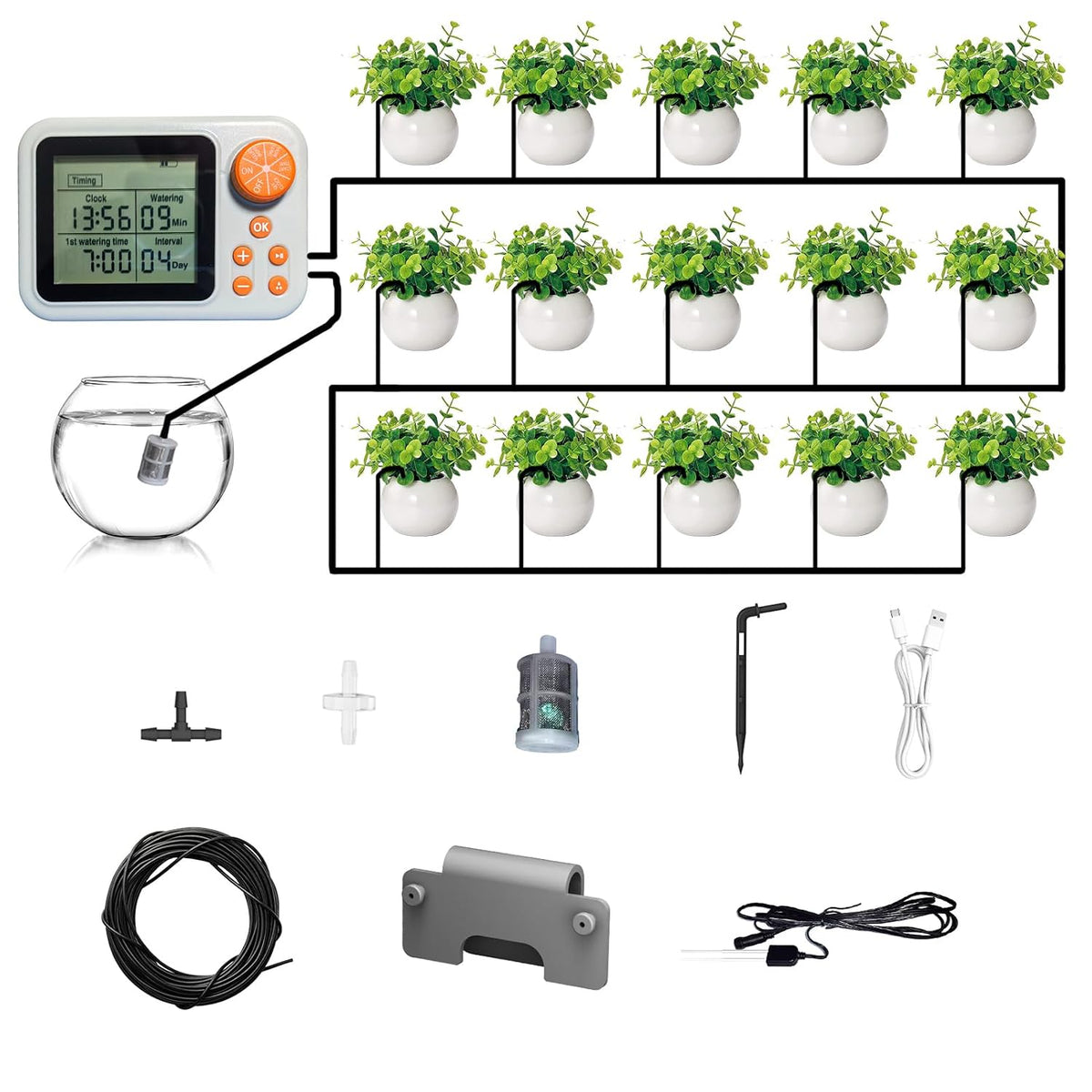 Drip Irrigation kit Indoor Plant Irrigation System Automatic Plant Waterer Plant Humidity Sensor Timer Water drip System kit to Growing Tent self Watering Automatic Mister kit Greenhouse（1 Sets）