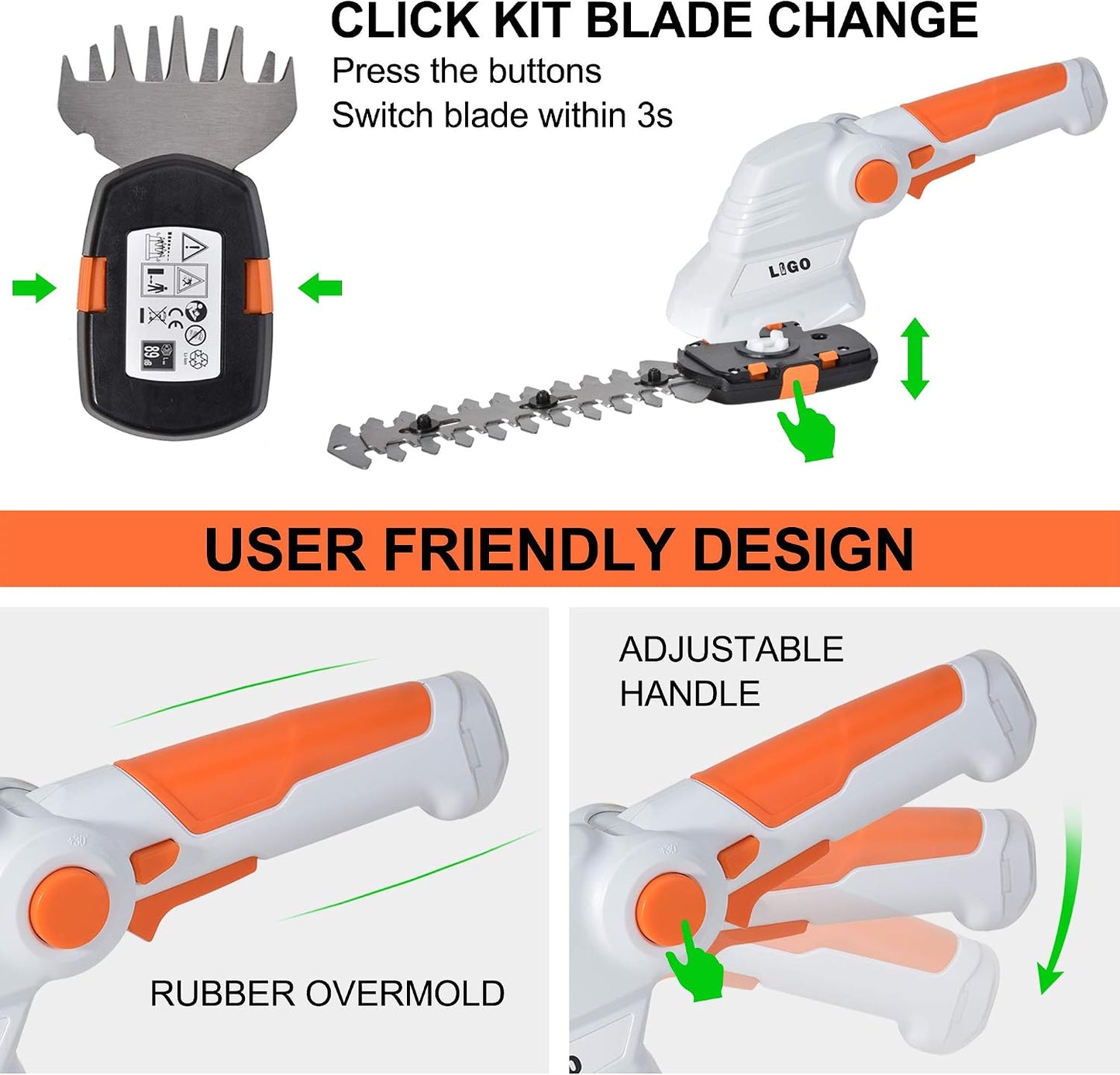 LIGO 2-in-1 Cordless Grass Shear and Shrub Trimmer, 7.2V Lightweight Handheld Lawn Edger & Hedge Clipper with Rechargeable Battery for Garden, Yard, and Bush Trimming