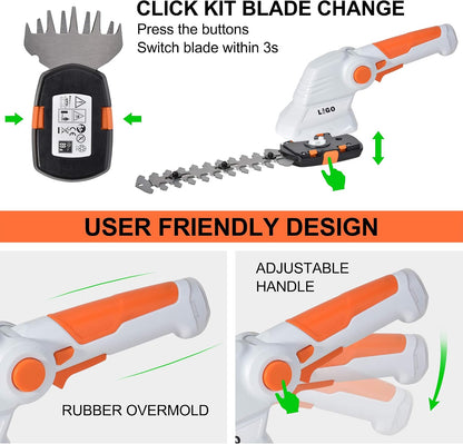 LIGO 2-in-1 Cordless Grass Shear and Shrub Trimmer, 7.2V Lightweight Handheld Lawn Edger & Hedge Clipper with Rechargeable Battery for Garden, Yard, and Bush Trimming