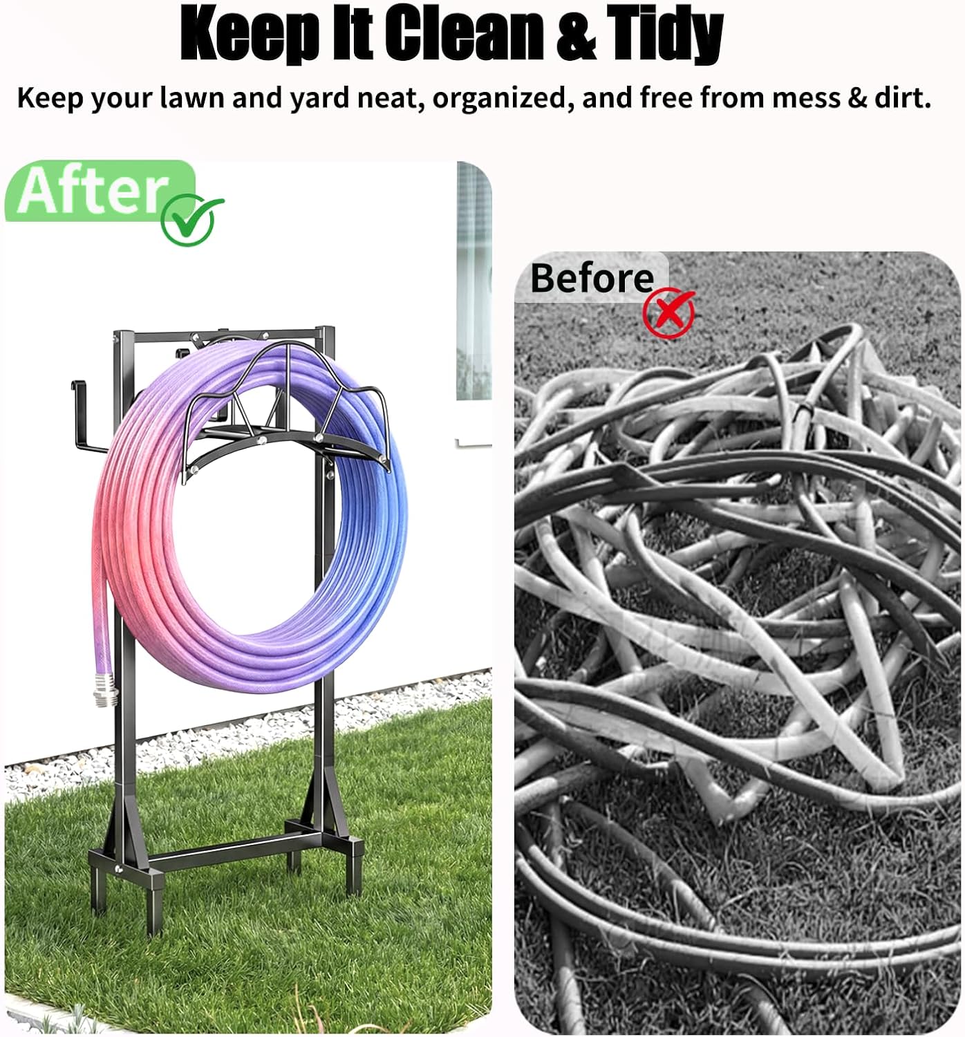 Garden Hose Holder Upgraded Stainless Steel Screw with Waterproof Cover Heavy Duty Metal Hose Stand Sturdy Freestanding Hose Hanger, Detachable Storage Rack for Outside Yard Lawn