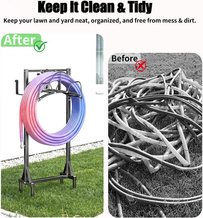 Garden Hose Holder Upgraded Stainless Steel Screw with Waterproof Cover Heavy Duty Metal Hose Stand Sturdy Freestanding Hose Hanger, Detachable Storage Rack for Outside Yard Lawn