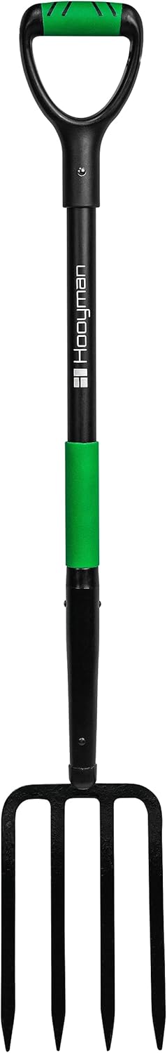 Short Handle Digging Fork with Heavy Duty Carbon Steel Construction, Ergonomic No-Slip H-Grip Handles for Gardening, Land Management, Yardwork, Farming, and Outdoors