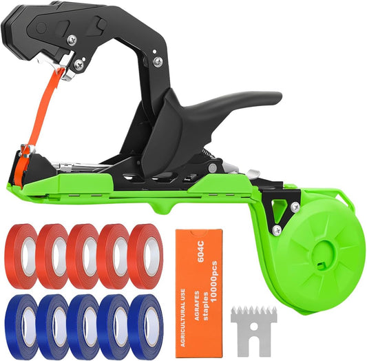 Easy & Fast Plant Tying Machine for Tomatoes, Grapes, Cucumbers - Professional Tying Tool Saves Labor with Spare Tapes and Staples, Green/Black