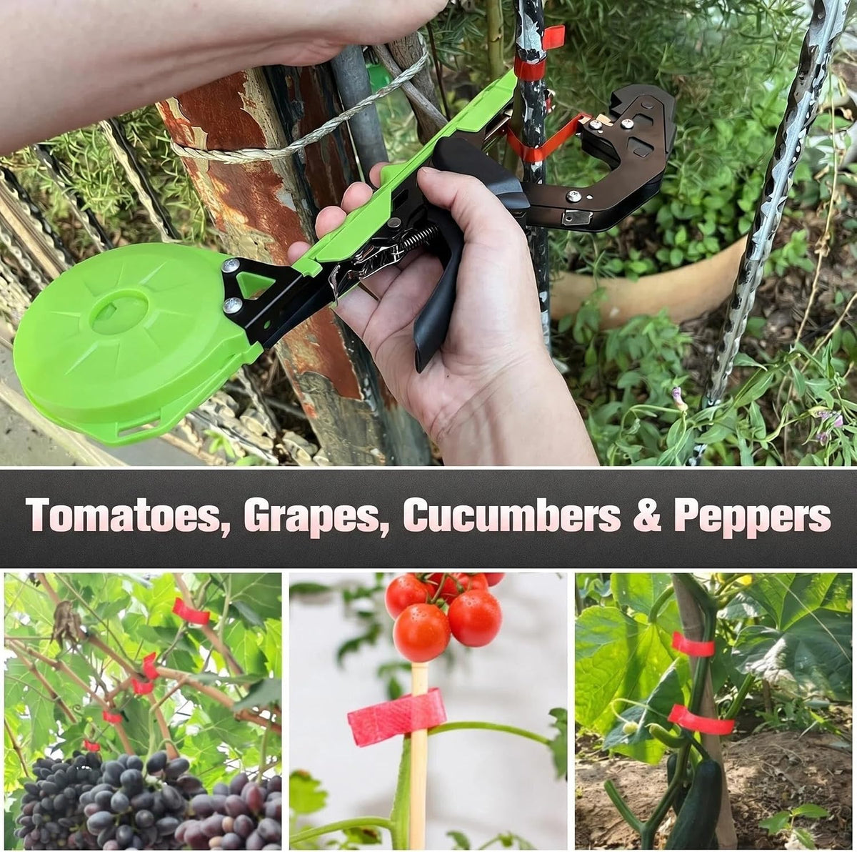 Easy & Fast Plant Tying Machine for Tomatoes, Grapes, Cucumbers - Professional Tying Tool Saves Labor with Spare Tapes and Staples, Green/Black