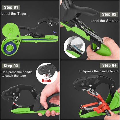Easy & Fast Plant Tying Machine for Tomatoes, Grapes, Cucumbers - Professional Tying Tool Saves Labor with Spare Tapes and Staples, Green/Black