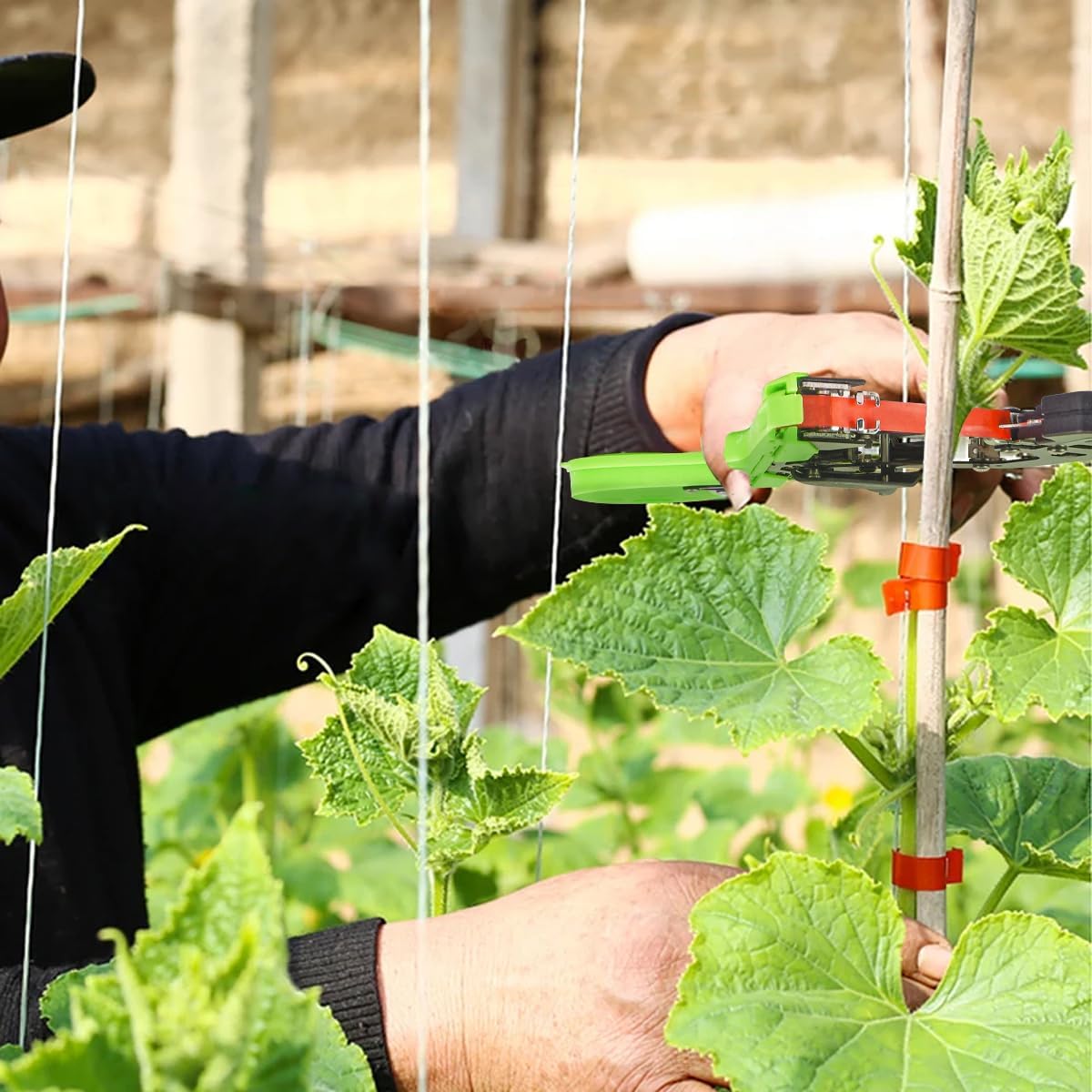 Easy & Fast Plant Tying Machine for Tomatoes, Grapes, Cucumbers - Professional Tying Tool Saves Labor with Spare Tapes and Staples, Green/Black