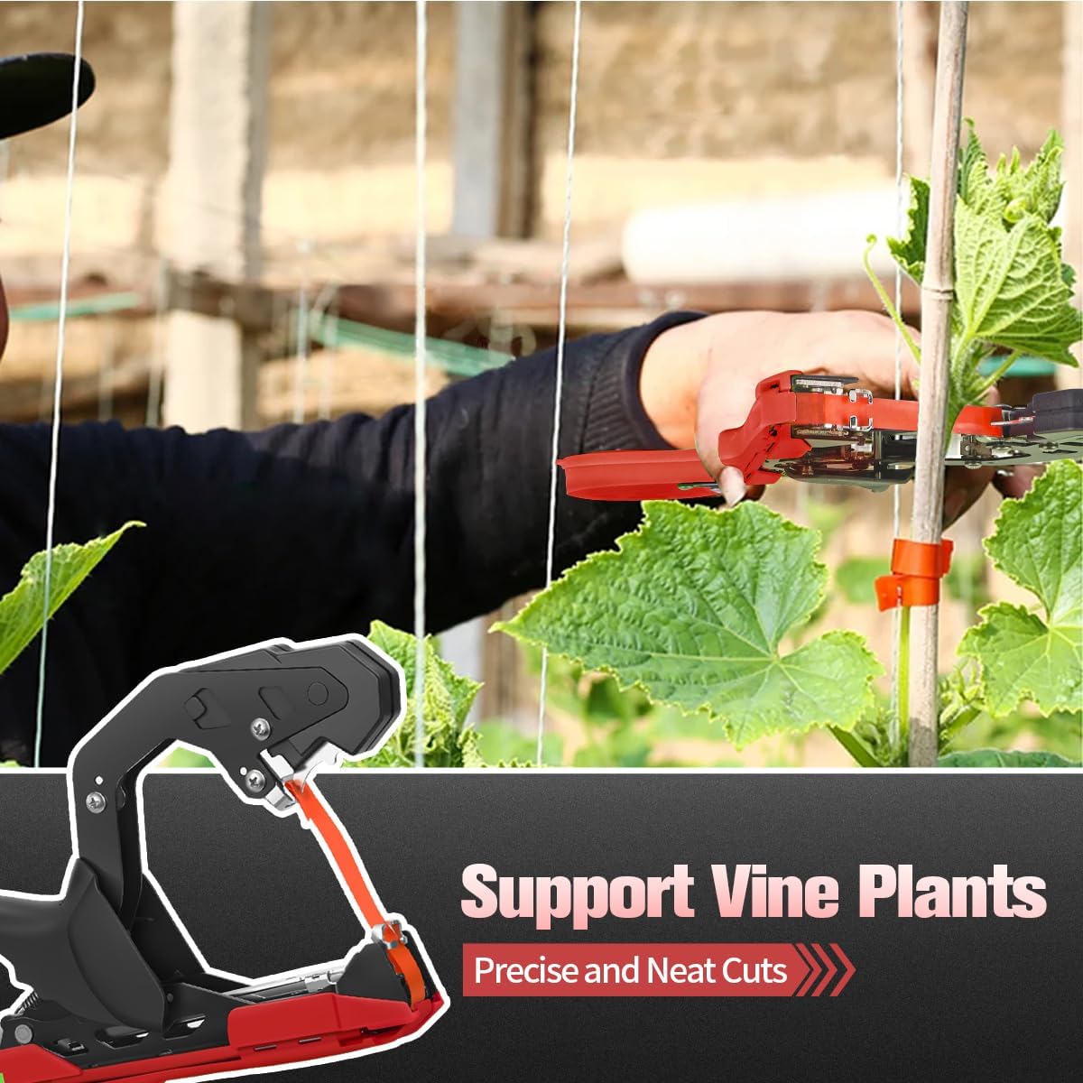 Easy & Fast Plant Tying Machine for Tomatoes, Grapes, Cucumbers - Professional Tying Tool Saves Labor with Spare Tapes and Staples, Green/Black
