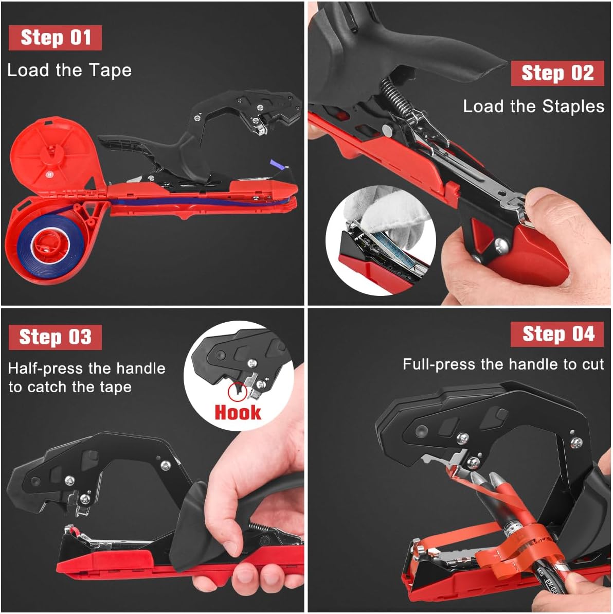 Easy & Fast Plant Tying Machine for Tomatoes, Grapes, Cucumbers - Professional Tying Tool Saves Labor with Spare Tapes and Staples, Green/Black
