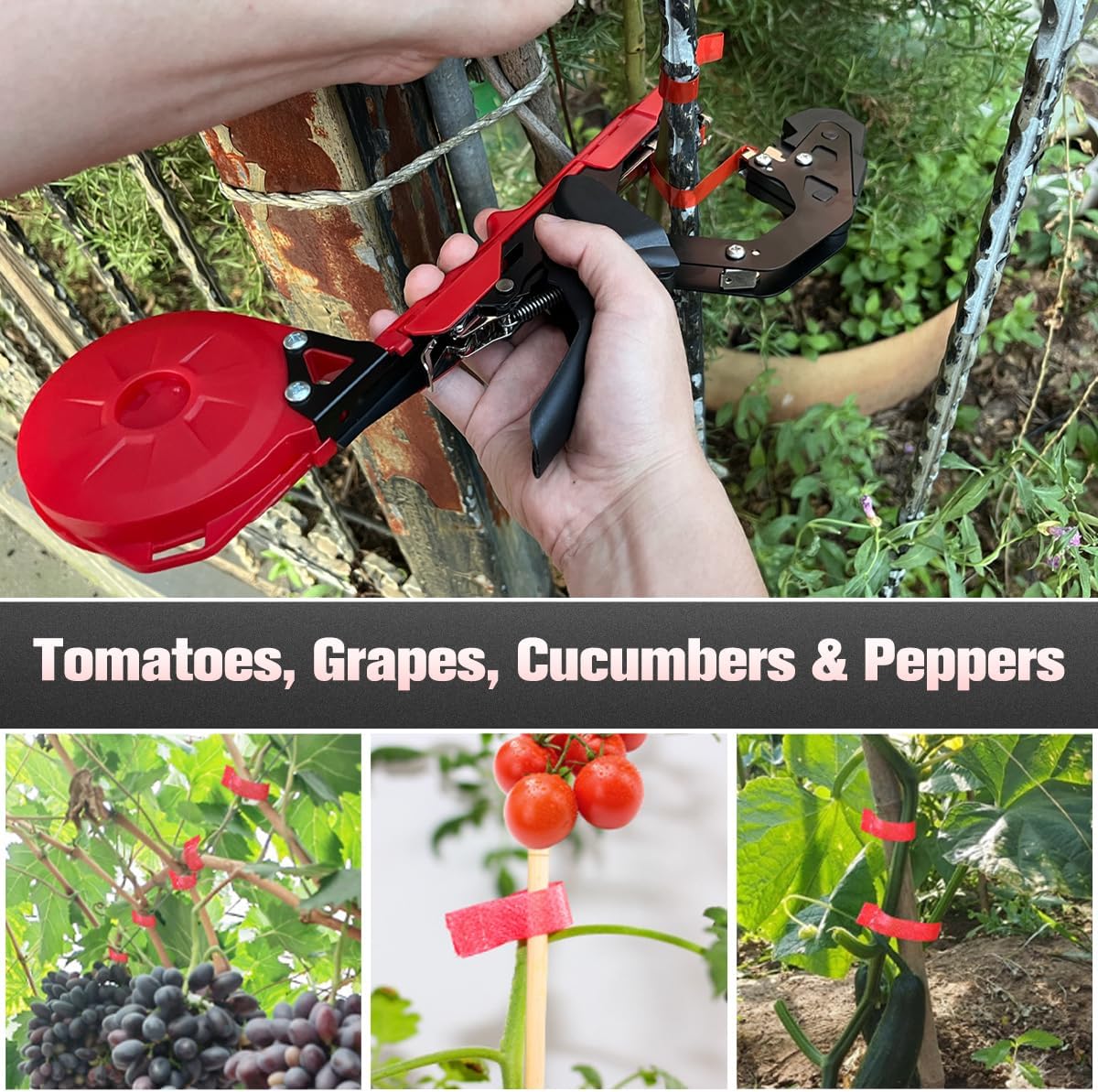 Easy & Fast Plant Tying Machine for Tomatoes, Grapes, Cucumbers - Professional Tying Tool Saves Labor with Spare Tapes and Staples, Green/Black
