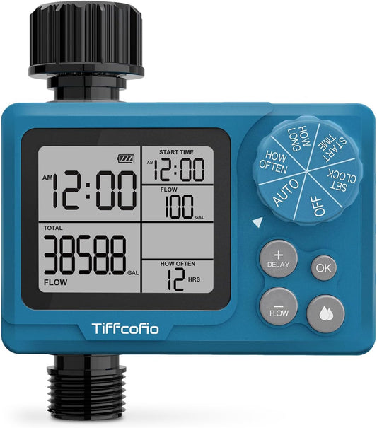 Programmable Water Volume Control Sprinkler Timer, Water Duration Control Hose Timer with Water Meter, Auto and Manual Watering for Irrigation, Garden and Drip System