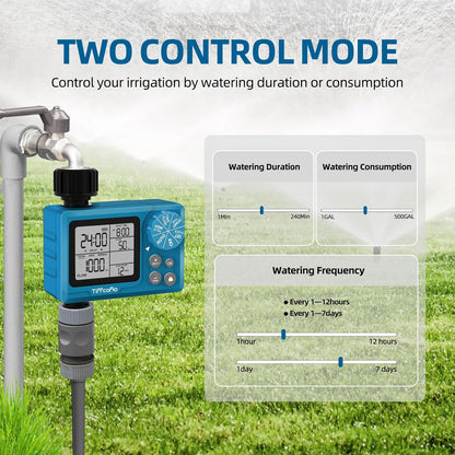 Programmable Water Volume Control Sprinkler Timer, Water Duration Control Hose Timer with Water Meter, Auto and Manual Watering for Irrigation, Garden and Drip System