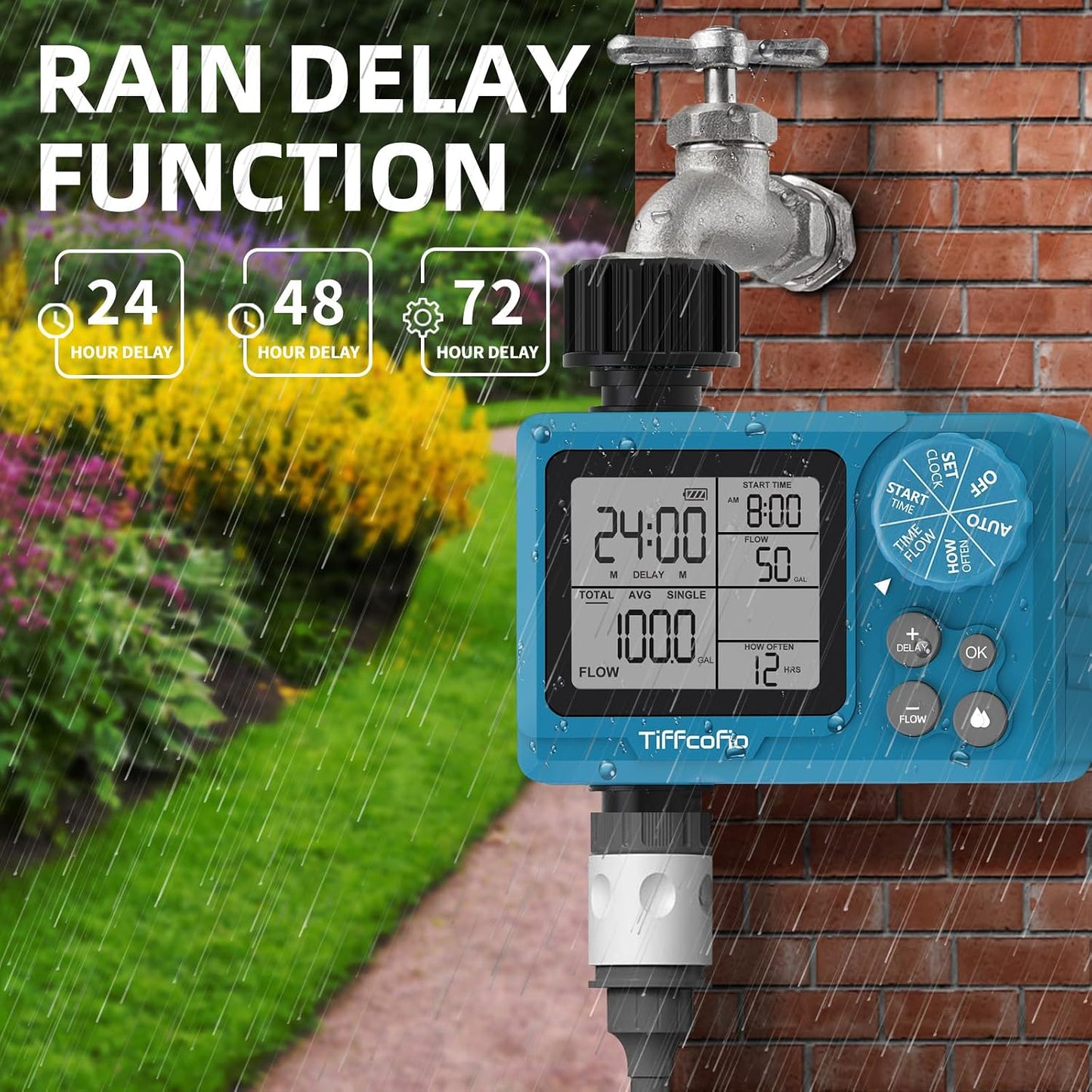 Programmable Water Volume Control Sprinkler Timer, Water Duration Control Hose Timer with Water Meter, Auto and Manual Watering for Irrigation, Garden and Drip System