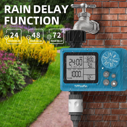 Programmable Water Volume Control Sprinkler Timer, Water Duration Control Hose Timer with Water Meter, Auto and Manual Watering for Irrigation, Garden and Drip System