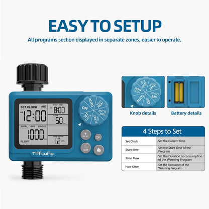 Programmable Water Volume Control Sprinkler Timer, Water Duration Control Hose Timer with Water Meter, Auto and Manual Watering for Irrigation, Garden and Drip System