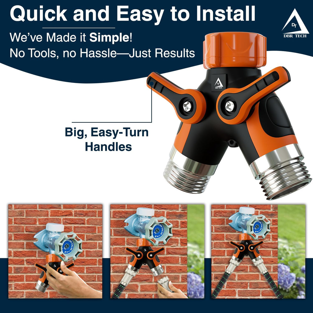 ® Hose Splitter 2 Way, Heavy Duty Metal Connector, Two Way Garden Hose Splitter, High Flow Spigot Faucet Bib Adapter, Solid Double Y Shut Off Valve for Outdoor Gardening Hoses, Orange