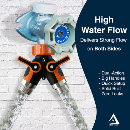 ® Hose Splitter 2 Way, Heavy Duty Metal Connector, Two Way Garden Hose Splitter, High Flow Spigot Faucet Bib Adapter, Solid Double Y Shut Off Valve for Outdoor Gardening Hoses, Orange