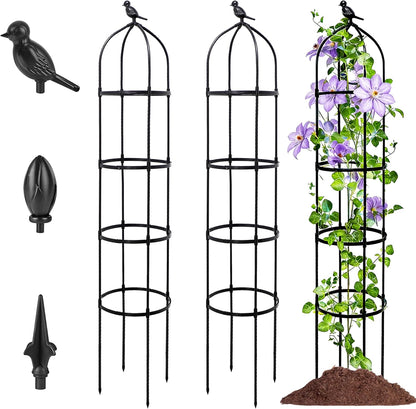 6FT Garden Obelisk Trellis for Climbing Plants,Adjustable 4-Tier Metal Plant Support,Rustproof Outdoor Plant Tower with 3 Decorative Tops for Roses,Tomatoes,Clematis & Vines,Black