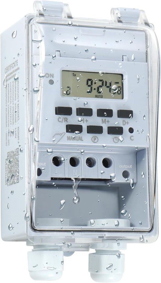 Waterproof Programmable Timer Switch for Outdoor Indoor, Heavy Duty KG316T-F Digital Program Timer Controller 20 ON/Off Cycle 7-Day and 24-Hour 40A 110V, for Christmas/Light/Fountain Aerator