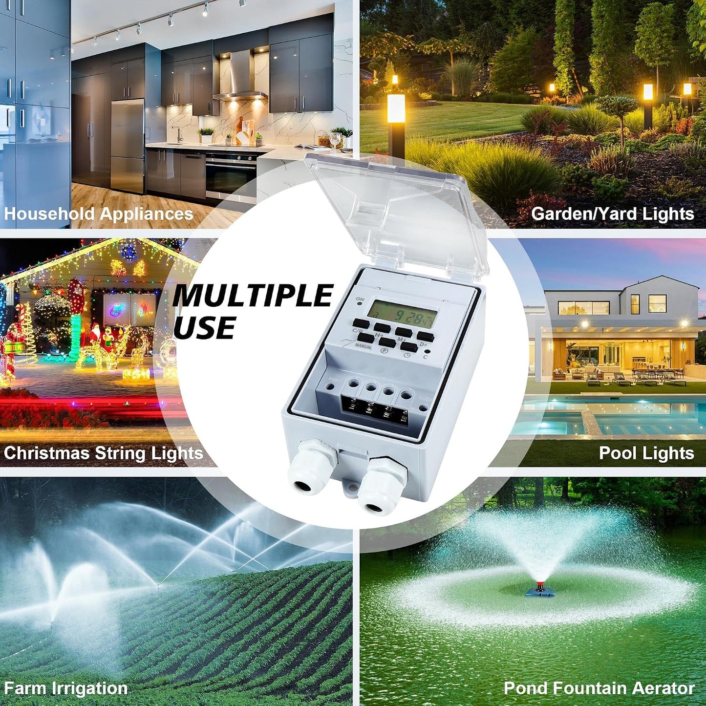 Waterproof Programmable Timer Switch for Outdoor Indoor, Heavy Duty KG316T-F Digital Program Timer Controller 20 ON/Off Cycle 7-Day and 24-Hour 40A 110V, for Christmas/Light/Fountain Aerator