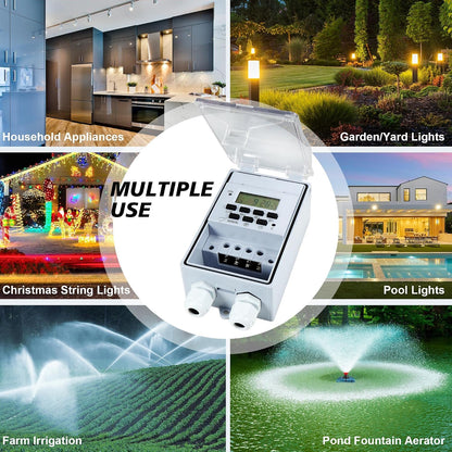 Waterproof Programmable Timer Switch for Outdoor Indoor, Heavy Duty KG316T-F Digital Program Timer Controller 20 ON/Off Cycle 7-Day and 24-Hour 40A 110V, for Christmas/Light/Fountain Aerator