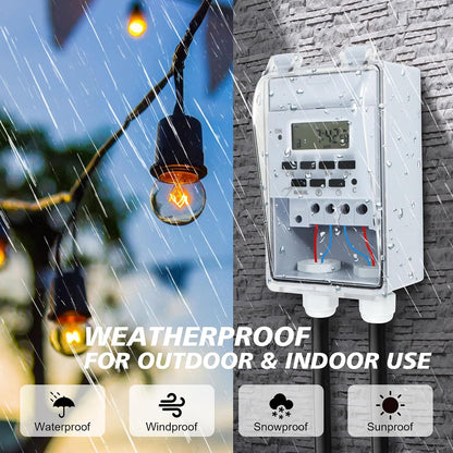 Waterproof Programmable Timer Switch for Outdoor Indoor, Heavy Duty KG316T-F Digital Program Timer Controller 20 ON/Off Cycle 7-Day and 24-Hour 40A 110V, for Christmas/Light/Fountain Aerator