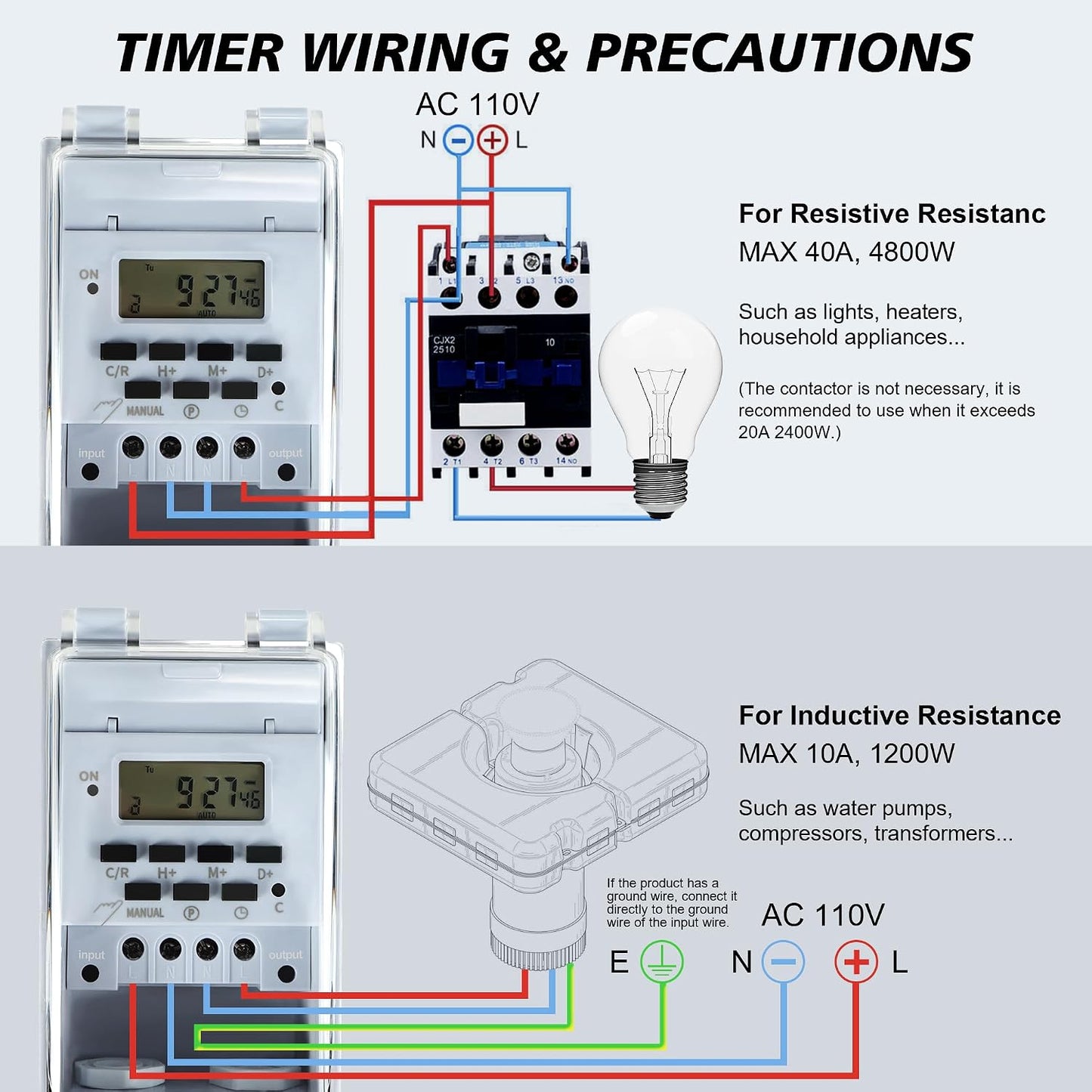 Waterproof Programmable Timer Switch for Outdoor Indoor, Heavy Duty KG316T-F Digital Program Timer Controller 20 ON/Off Cycle 7-Day and 24-Hour 40A 110V, for Christmas/Light/Fountain Aerator