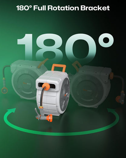 Retractable Garden Hose Reel 1/2"x150ft, 3-Ply Reinforced Heavy Duty Garden Hose Reel, Kink-Free Rewind and Lock at Any Length, Rust Prevention Metal Mount, 180° Swivel Bracket for Lawn & Gardening