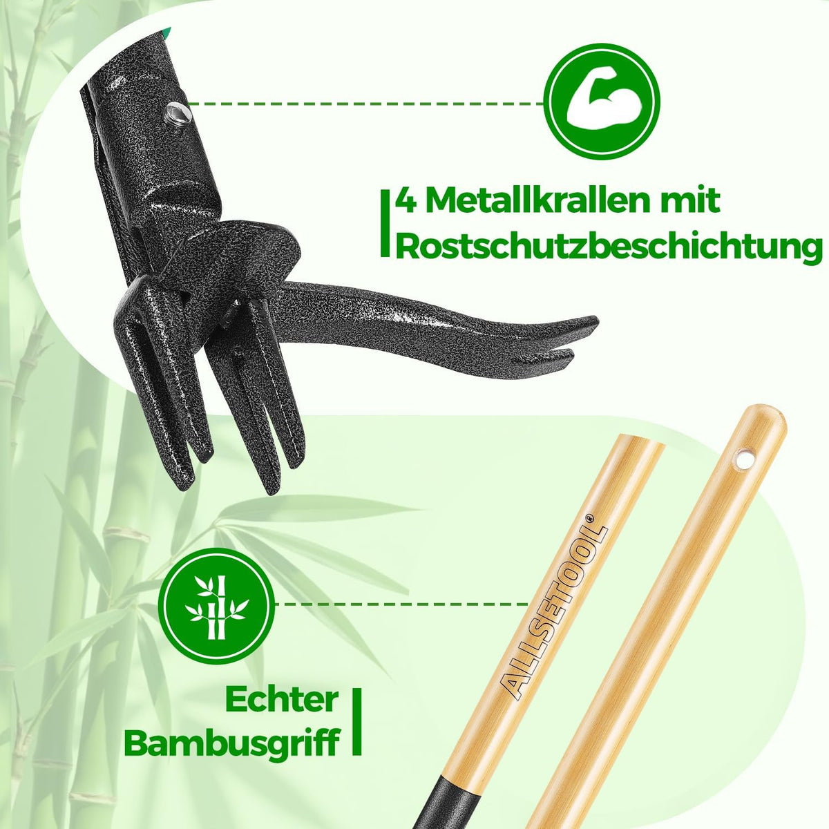 Weed Puller Tool with 2 Weed Eject Feature, 43.7in Stand Up Dandelion Remover Tool, Real Bamboo Handle and Metal 4 Claw & Foot Pedal, Heavy Duty Garden Weeder